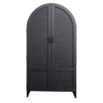 Rubberwood & Oak Wood Veneer Arched Cabinet with 2 Cane Doors & 3 Shelves, Black