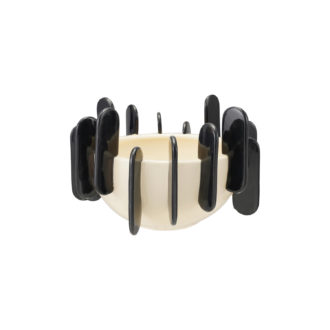 Decorative Stoneware Sculptural Bowl, Cream Color & Black