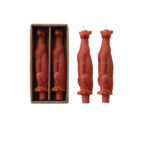 Unscented Leopard Shaped Taper Candles in Box, Coral Color, Set of 2