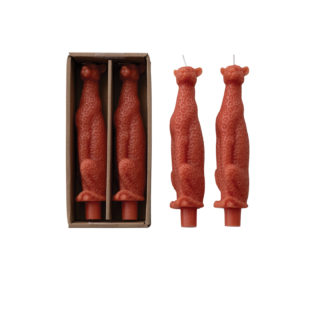 Unscented Leopard Shaped Taper Candles in Box, Coral Color, Set of 2