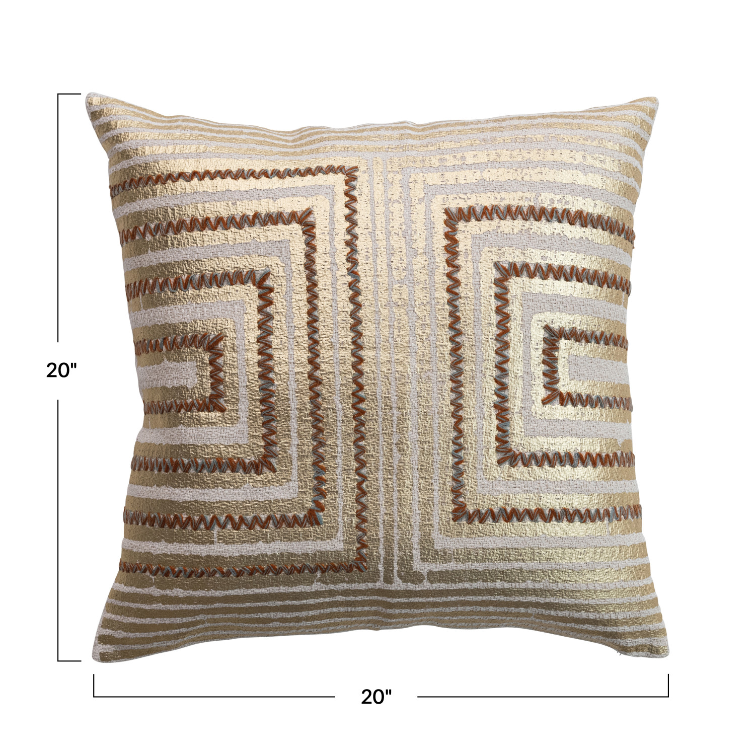 Cotton Printed Pillow w/ Embroidered Gold Foil Pattern - Image 2