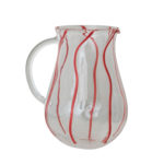 1-3/4 Quart Hand-Blown Art Glass Pitcher with Red Stripes