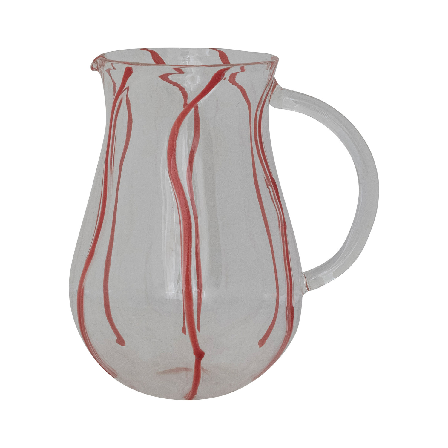 1-3/4 Quart Hand-Blown Art Glass Pitcher with Red Stripes - Image 3