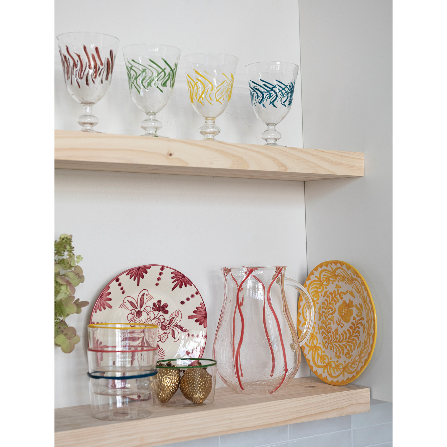 1-3/4 Quart Hand-Blown Art Glass Pitcher with Red Stripes - Image 2