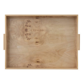 MDF & Burl Wood Veneer Trays with Handles, Natural,