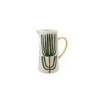2 Quart Hand-Painted Stoneware Pitcher with Flower, White, Green & Yellow