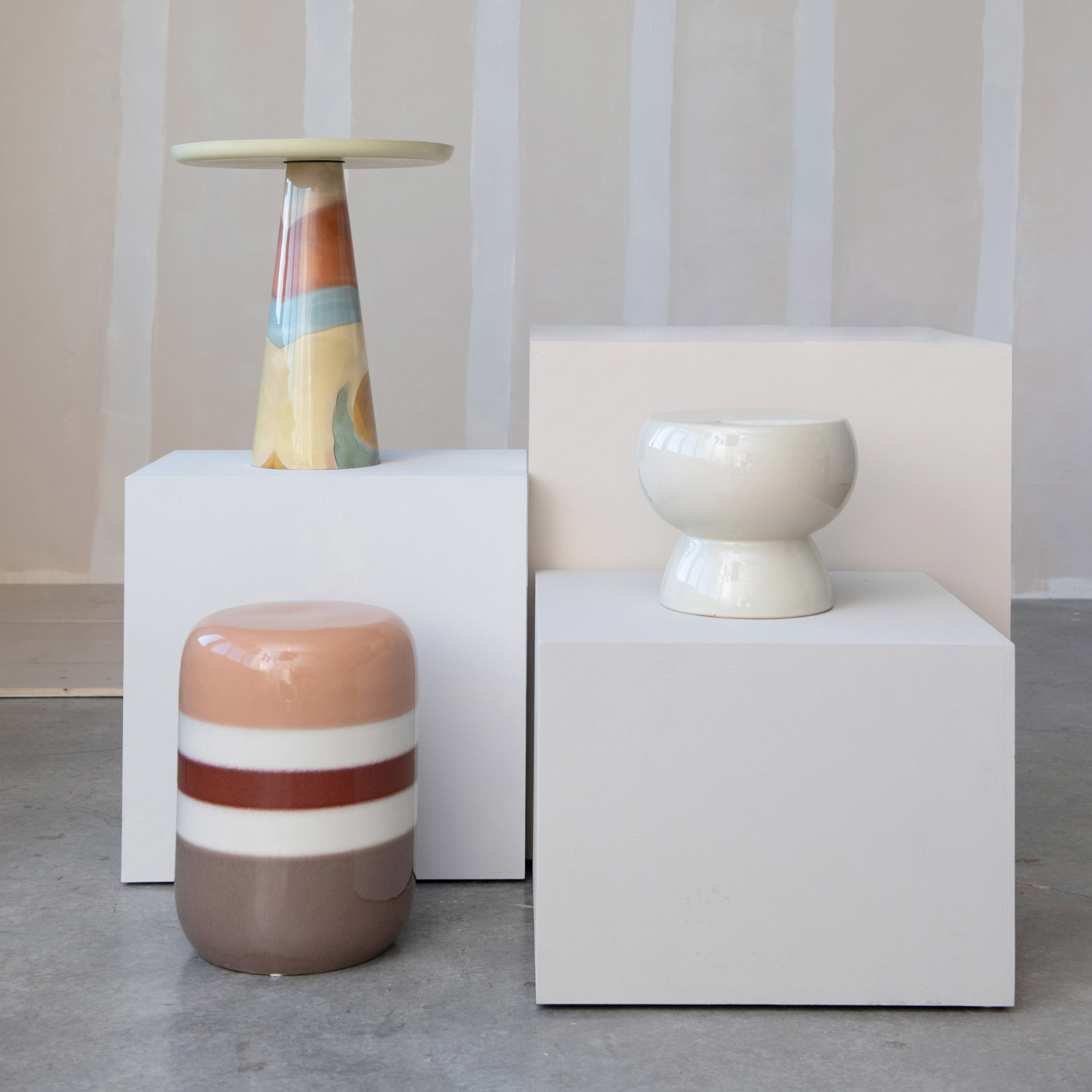 Stoneware Stool/Table w/ Stripes, Reactive Glaze - Image 3