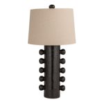 Stoneware Table Lamp with Balls, Linen Shade & Inline Switch, Black