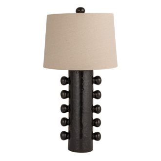 Stoneware Table Lamp with Balls, Linen Shade & Inline Switch, Black
