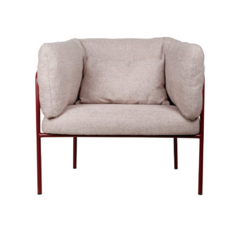 Cotton Slub Fabric Upholstered Chair w/ Powder Coated Metal Legs & Lumbar Pillow