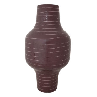 Enameled Metal Indoor/Outdoor Organic Striped Vase, Plum Color