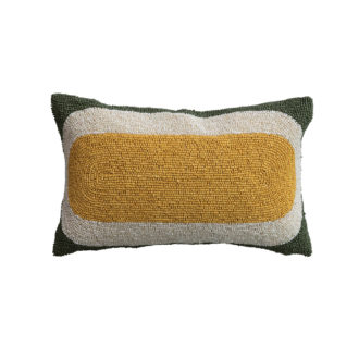 Fabric Beaded Lumbar Pillow w Design,