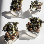 BROWN BUDDHA / SILVER RING (SET OF 4)