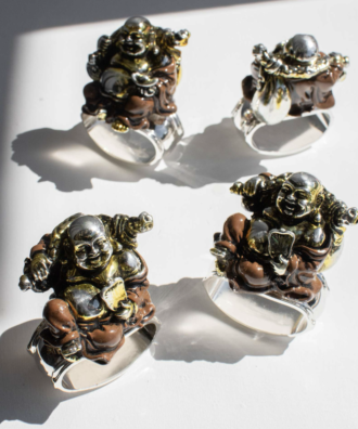 BROWN BUDDHA / SILVER RING (SET OF 4)