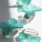 GREEN BUTTERFLY / SILVER RING (SET OF 4)