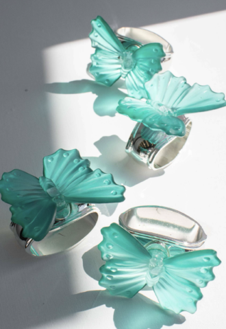 GREEN BUTTERFLY / SILVER RING (SET OF 4)