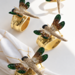 GREEN DRAGON FLY / GOLD RING (SET OF 4)