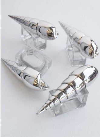 SILVER CONCH / ACRYLIC RING (SET OF 4)
